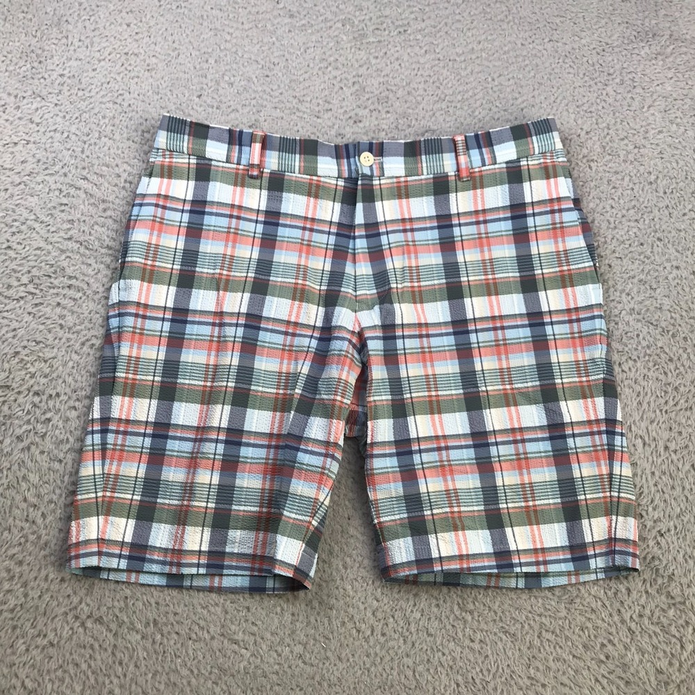 Peter Millar Crown Crafted Shorts Mens 34 Multi Plaid Seersucker 8" Performance